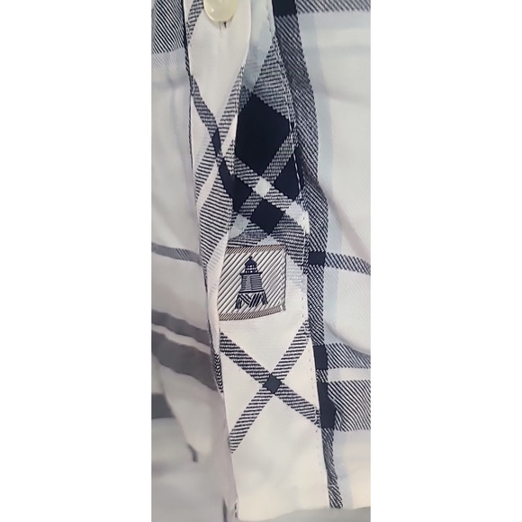 Barbour Fairway Shirt Tunic Women's 12 Blue Black White Plaid Pockets Button Up - Picture 3 of 8